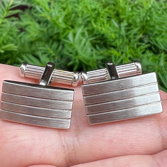VINTAGE MONTBLANC RECTANGULAR MATTE STAINLESS STEEL CUFFLINKS MINT CONDITION - Picture 6 of 16